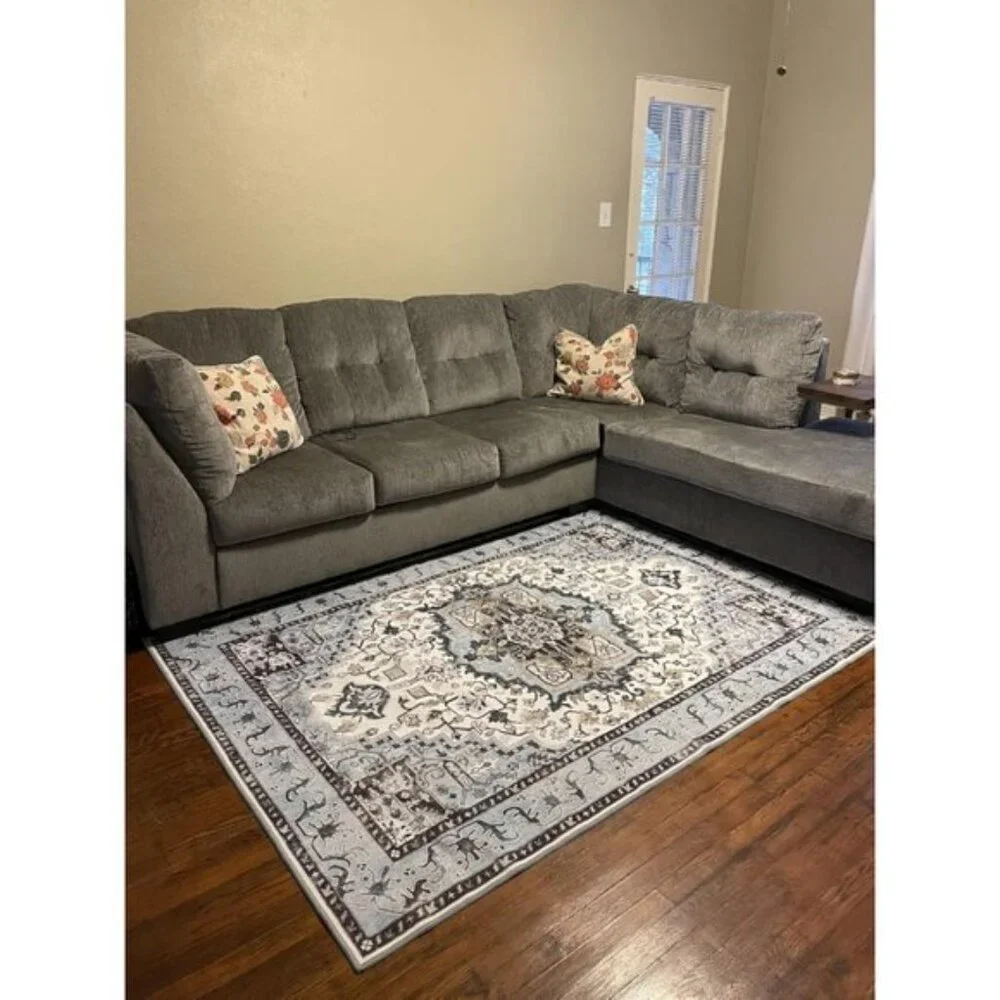 New 5x7 Blue Vintage Area Rug, Washable Low Pile Non-Slip Carpet for Living Room